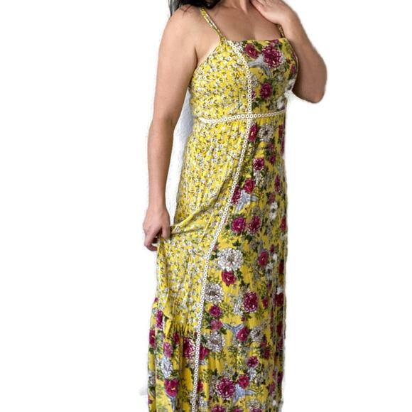 Anthropologie FARM Rio Floral Yellow Boho Maxi Dress Size Medium - Picture 1 of 7